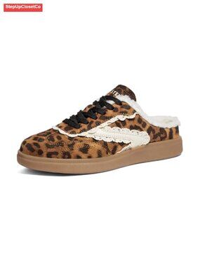 Women's Suede PU Slip On Mule Sneakers Backless Lace Up Walking Shoes